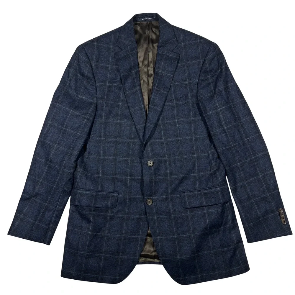 Cremieux Loro Piana Wool Blazer Sport Coat Mens 40L Blue Windowpane *Flaw